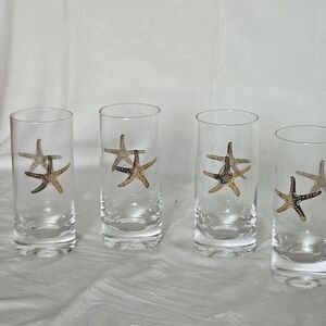 Neiman Marcus Heavy Bottom Glasses Clear with  Real Gold Starfish Designs Set